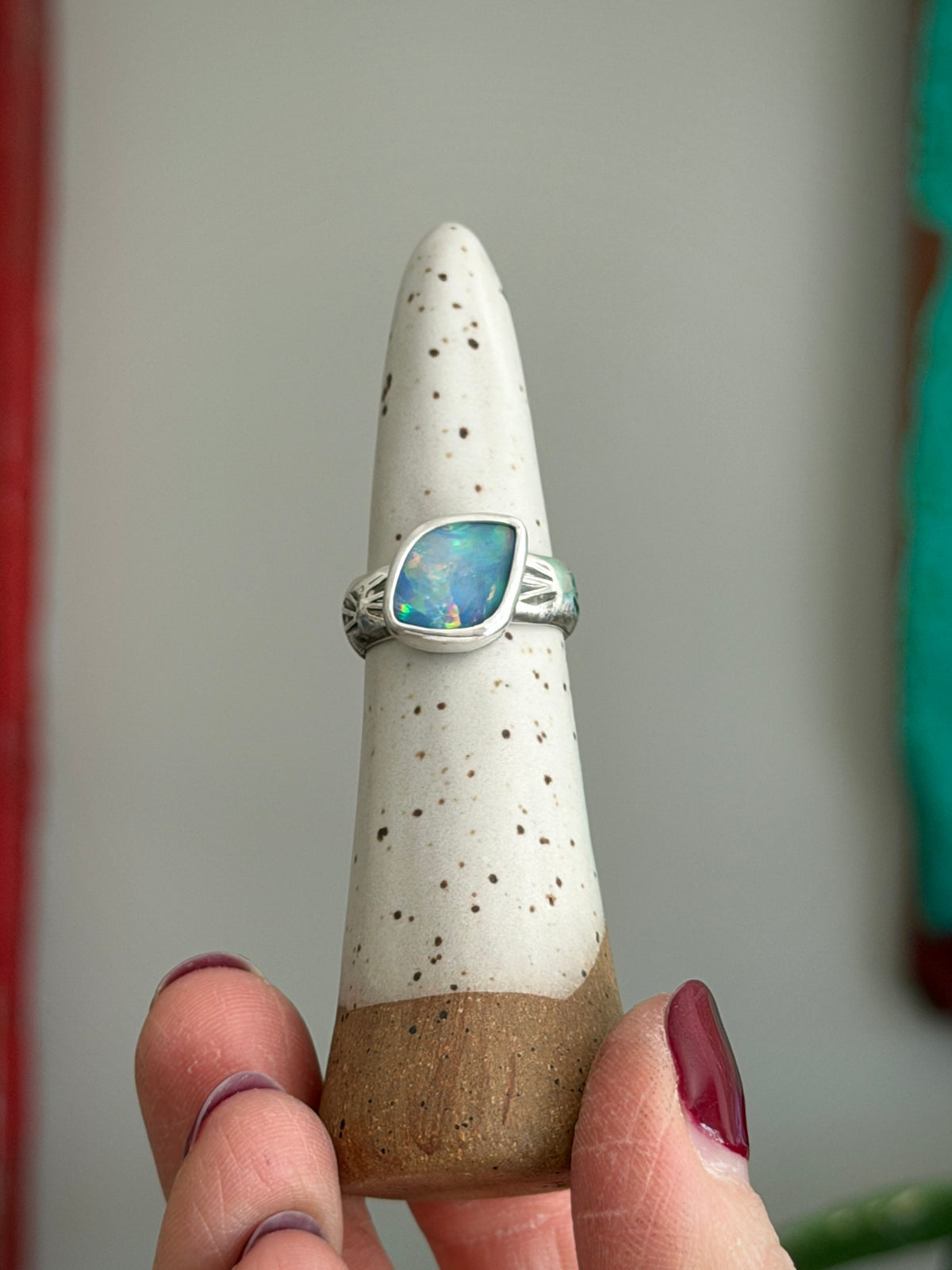 Coober Pedy Opal Ring Diamond Shape size 6.75 STAMPED BAND