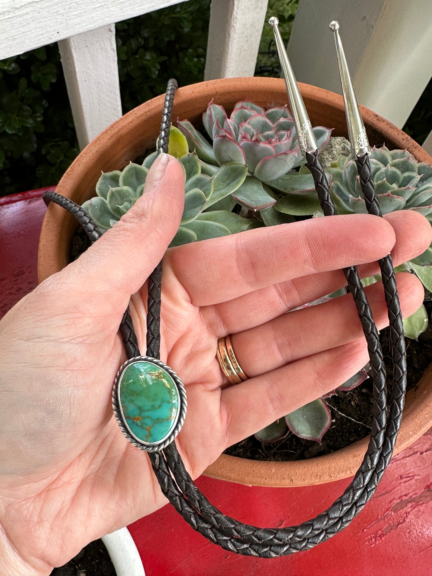 Hardy Pit Turquoise Bolo Tie in Dark Brown