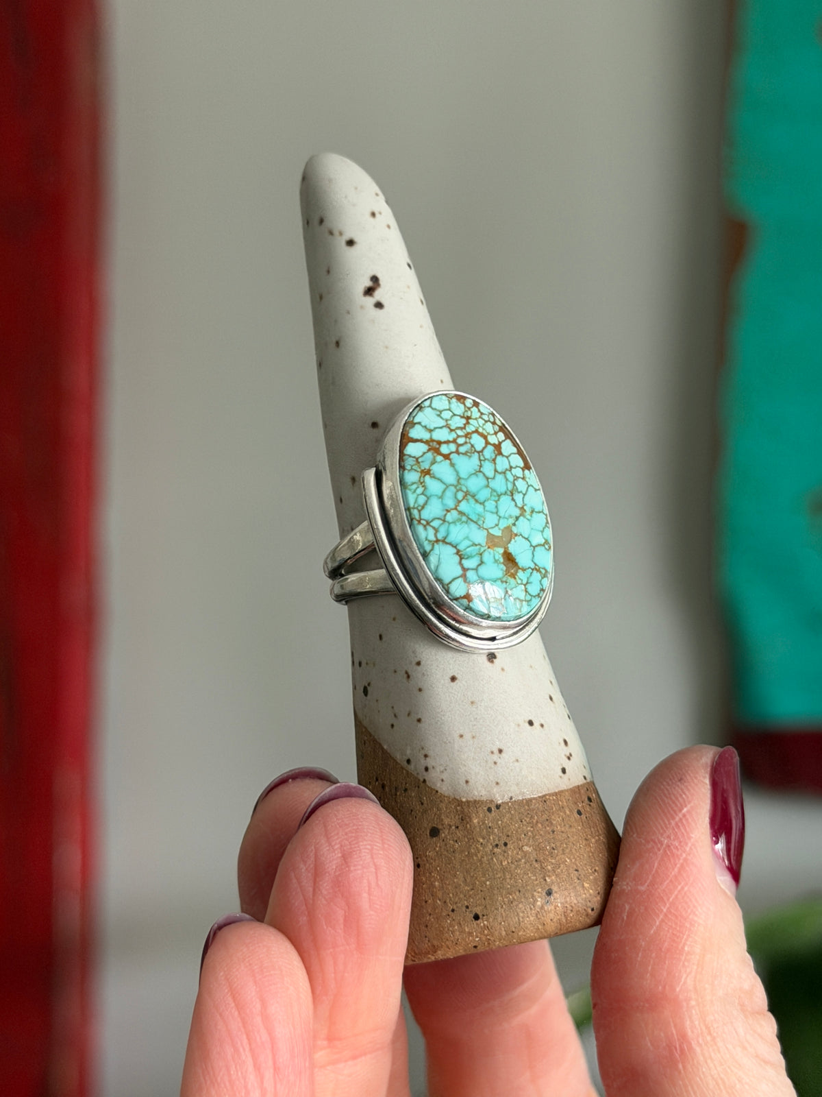 #8 Turquoise Art Deco Crescent Ring size 8.25