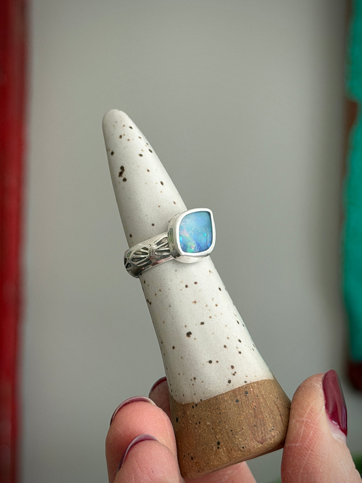 Coober Pedy Opal Ring Diamond Shape size 6.75 STAMPED BAND