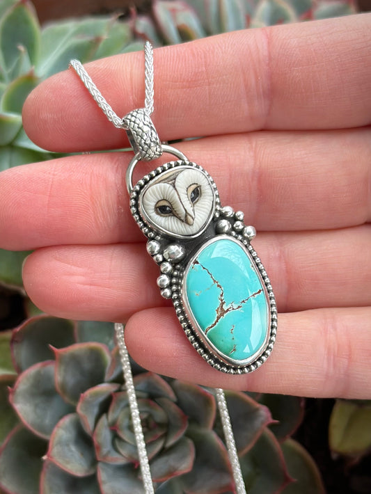 Royston Turquoise + Laura Mears Owl Face Pendant