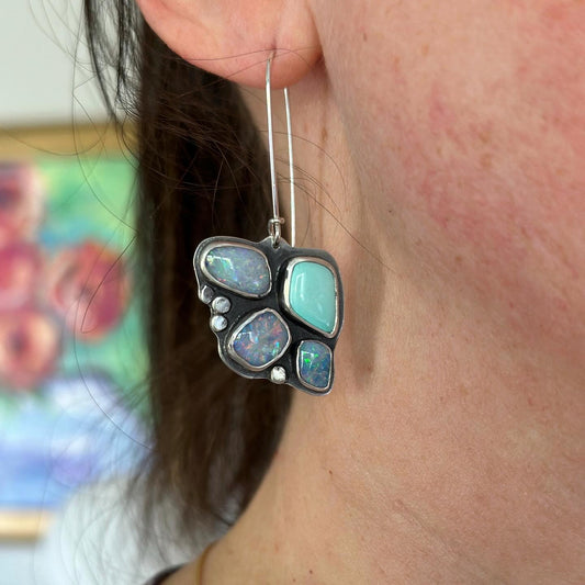 Coober Pedy Opal + Emerald Valley Turquoise Earrings v3