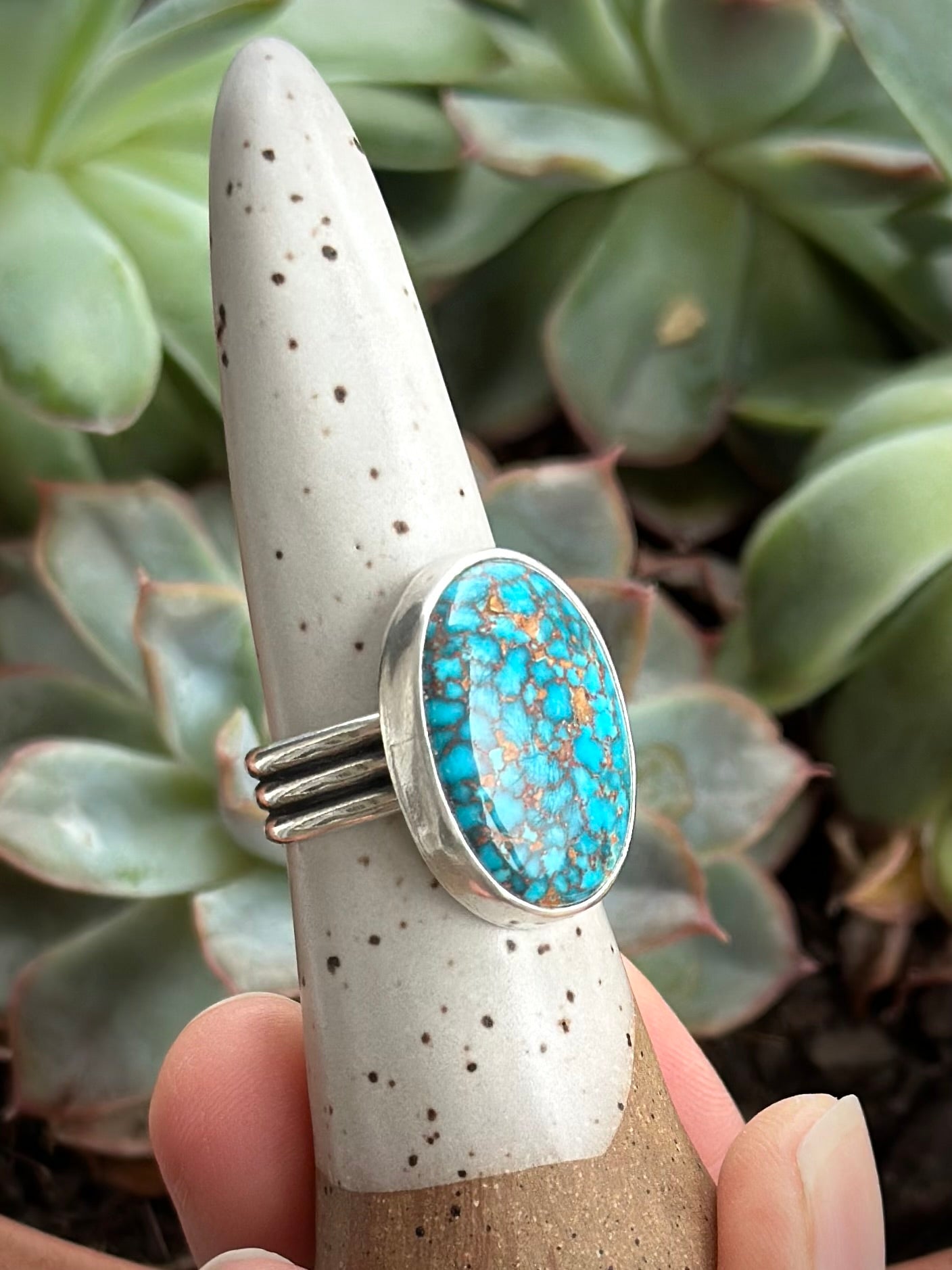 Catalina Turquoise Ring in Webbed Blue in size 8.5