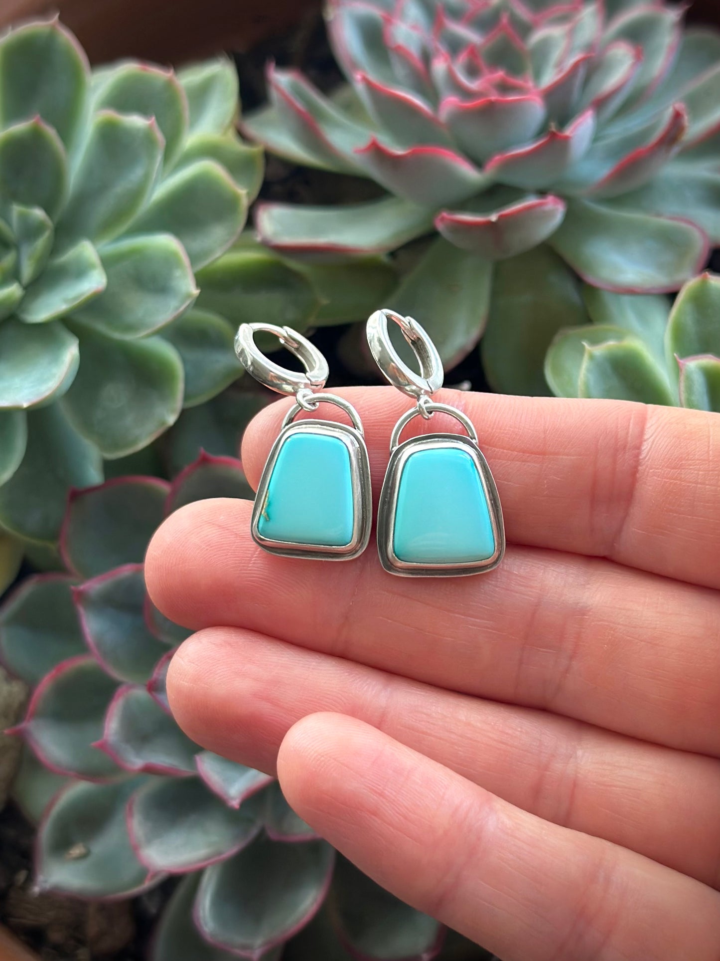 Emerald Valley Turquoise Huggie Hoop Earrings no. 2