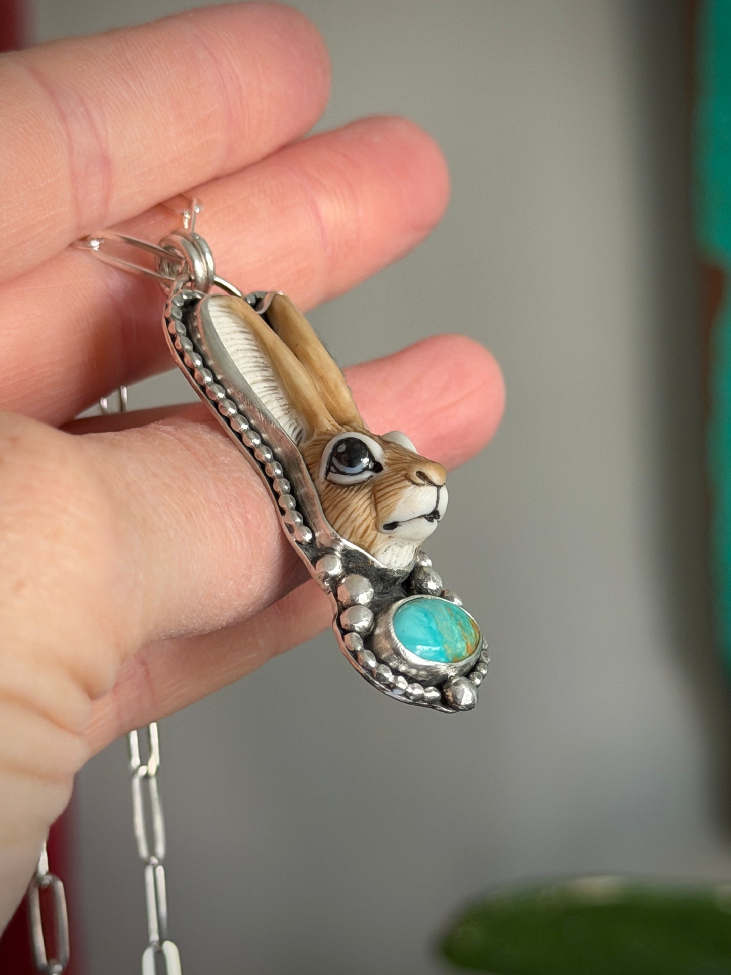 Laura Mears Bunny Pendant with Easter Blue Turquoise + Succulents