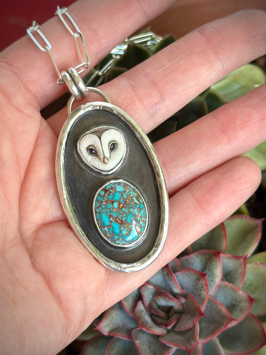 Catalina Turquoise + Laura Mears Owl Face Shadowbox Pendant
