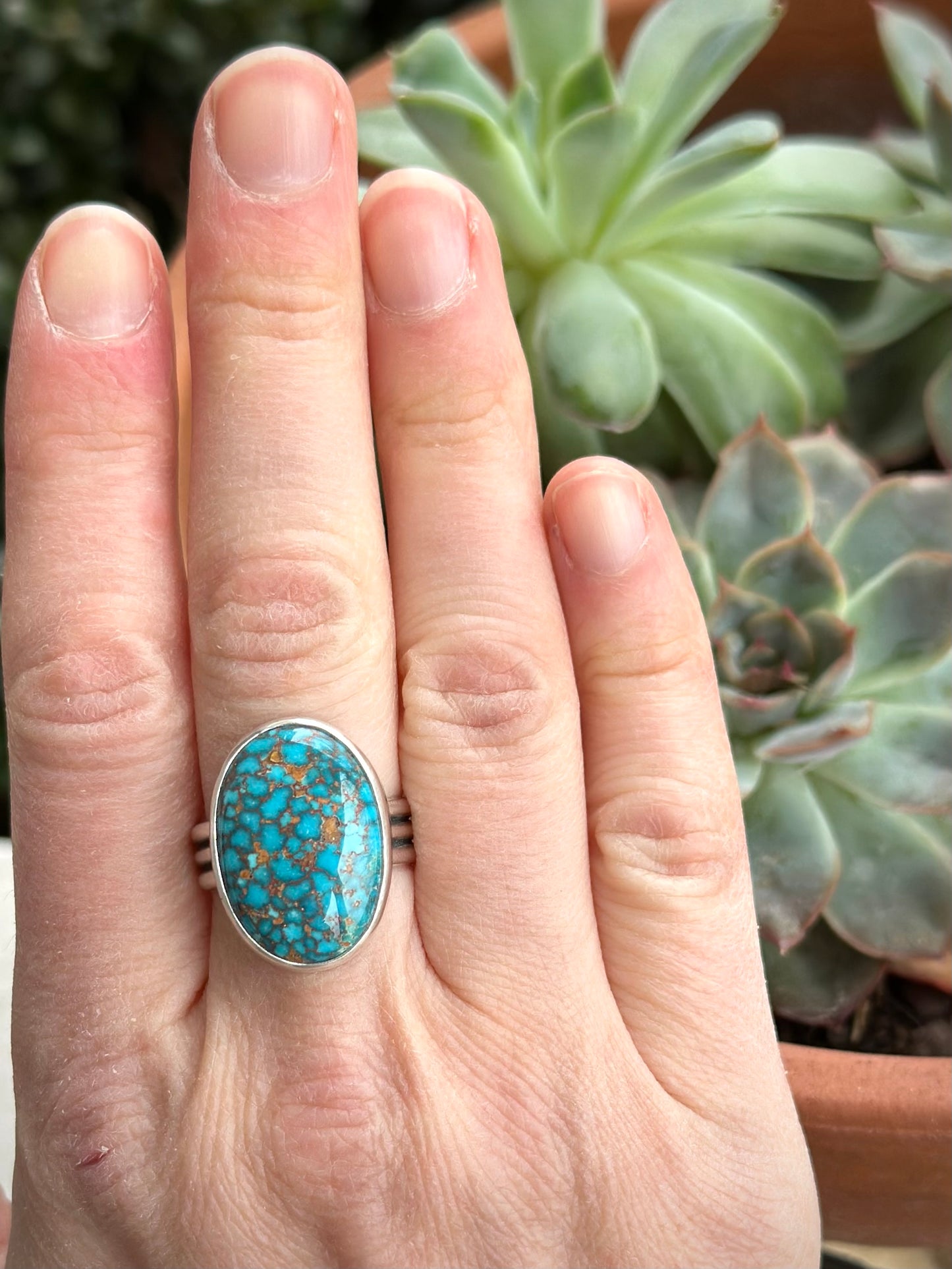 Catalina Turquoise Ring in Webbed Blue in size 8.5