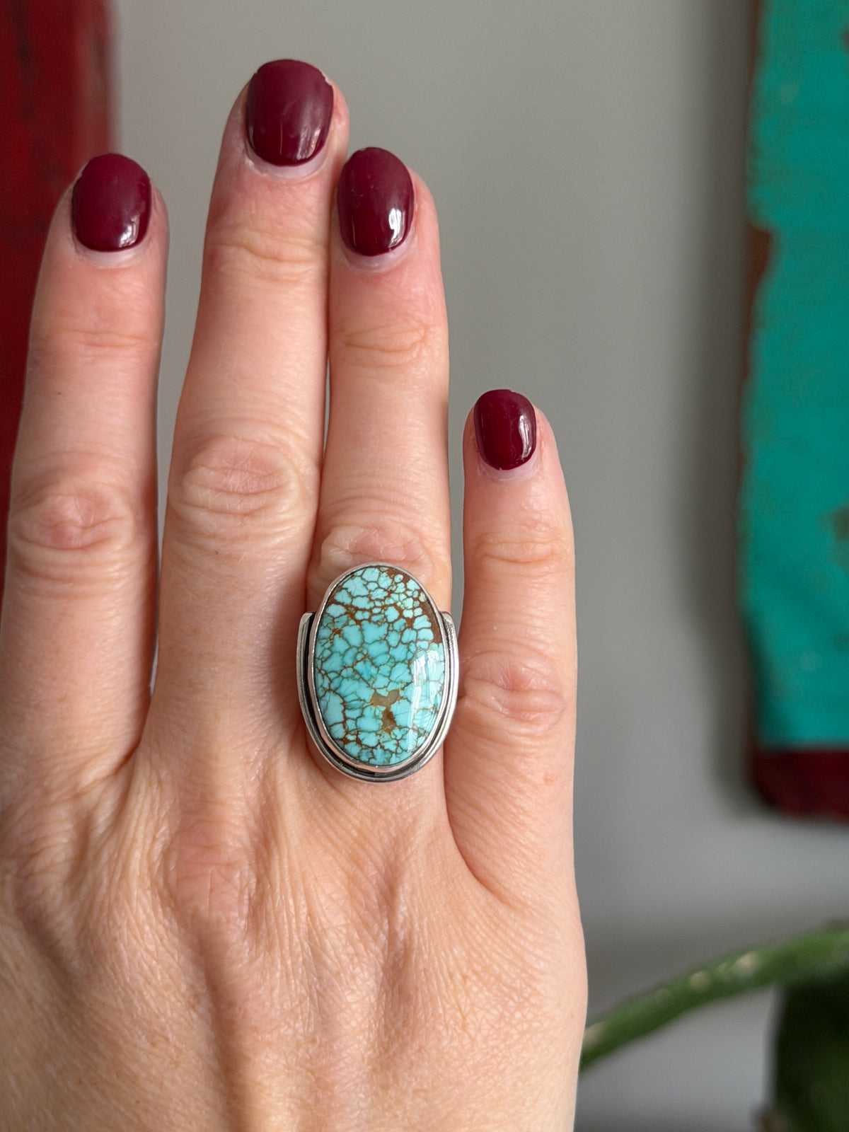 #8 Turquoise Art Deco Crescent Ring size 8.25