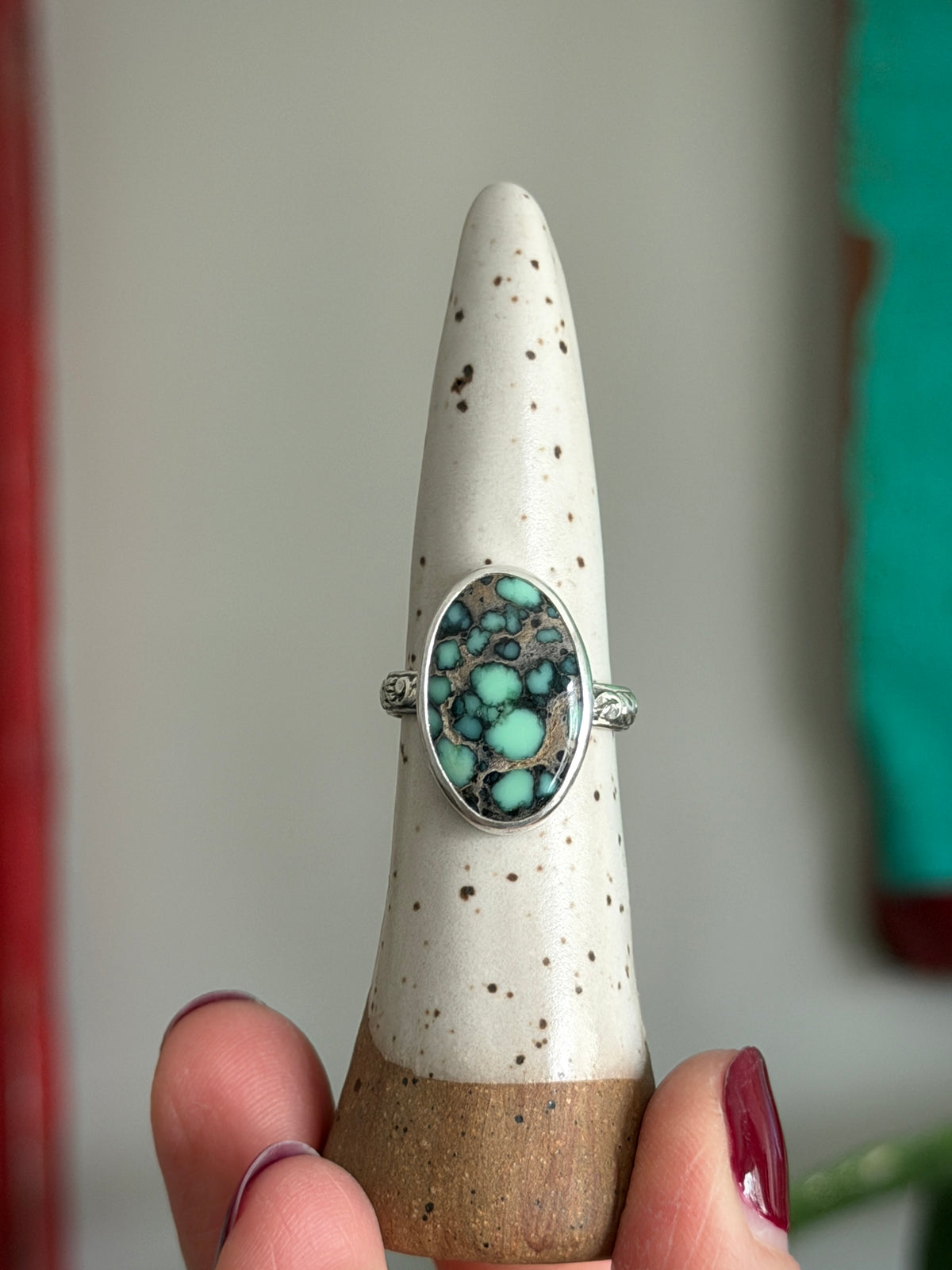 Calypso Variscite Ring Fleur Band size 7.5