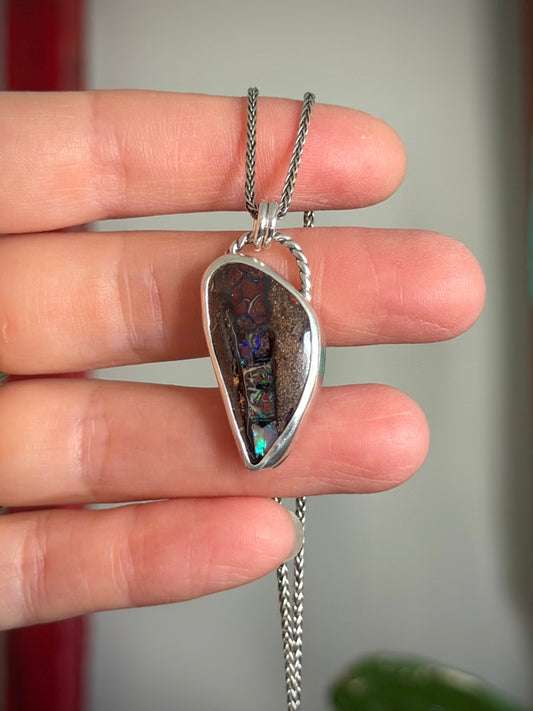 Australian Boulder Opal Pendant with Purple Opalescence