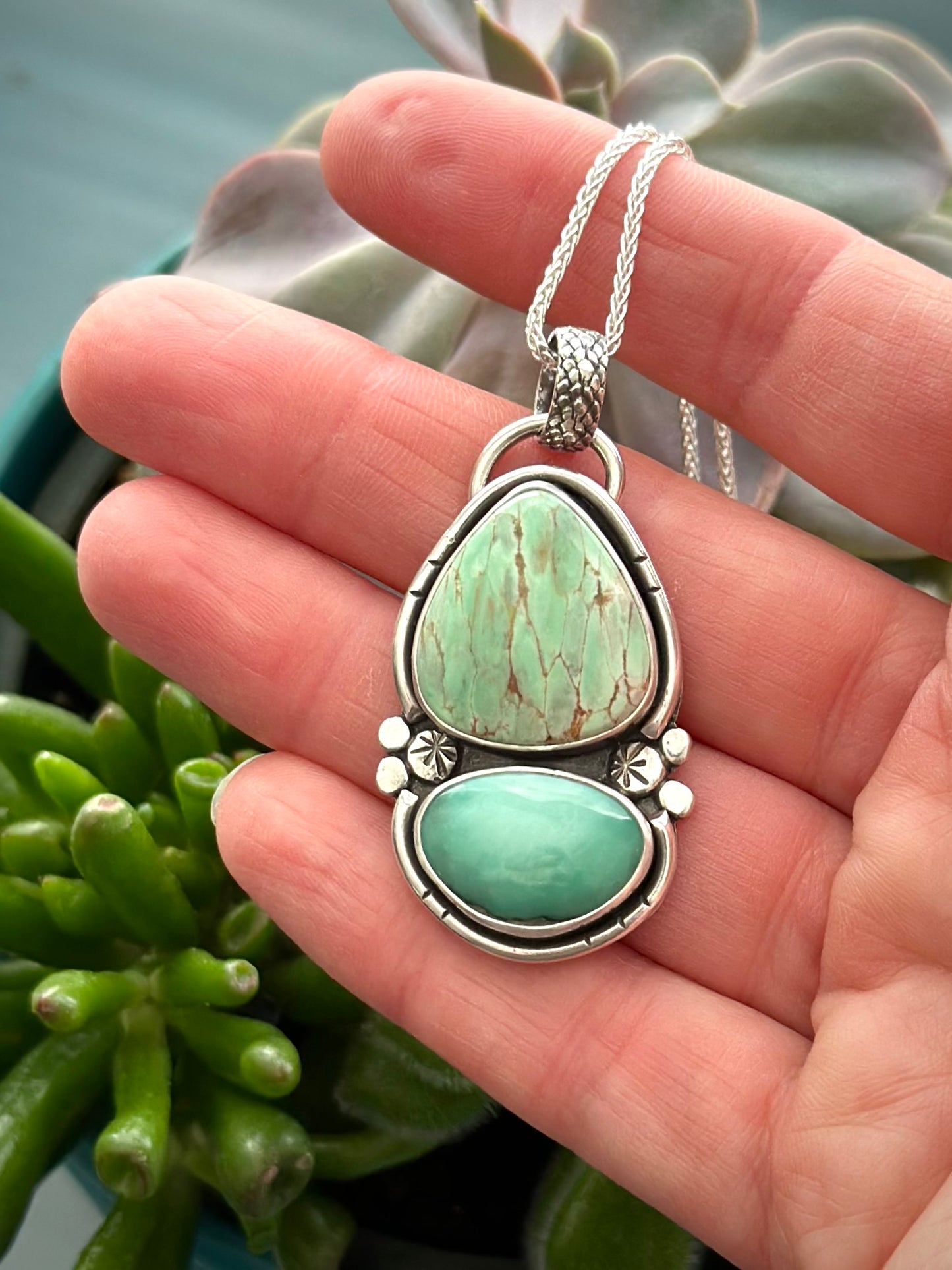 Australian Variscite + Desert Bloom Variscite Color Totem Pendant v2