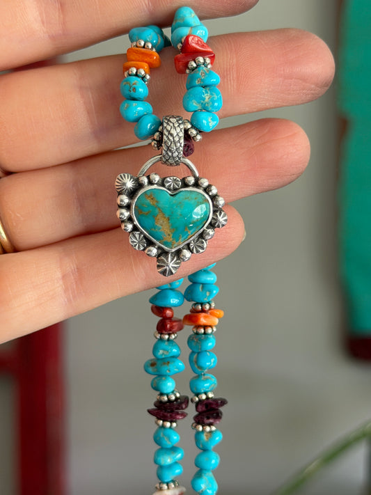 Starry Heart Turquoise and Spiny Oyster Necklace