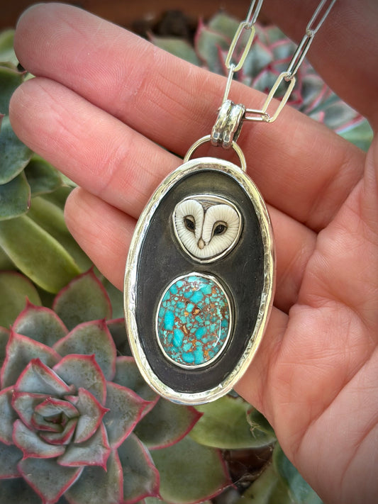 Catalina Turquoise + Laura Mears Owl Face Shadowbox Pendant