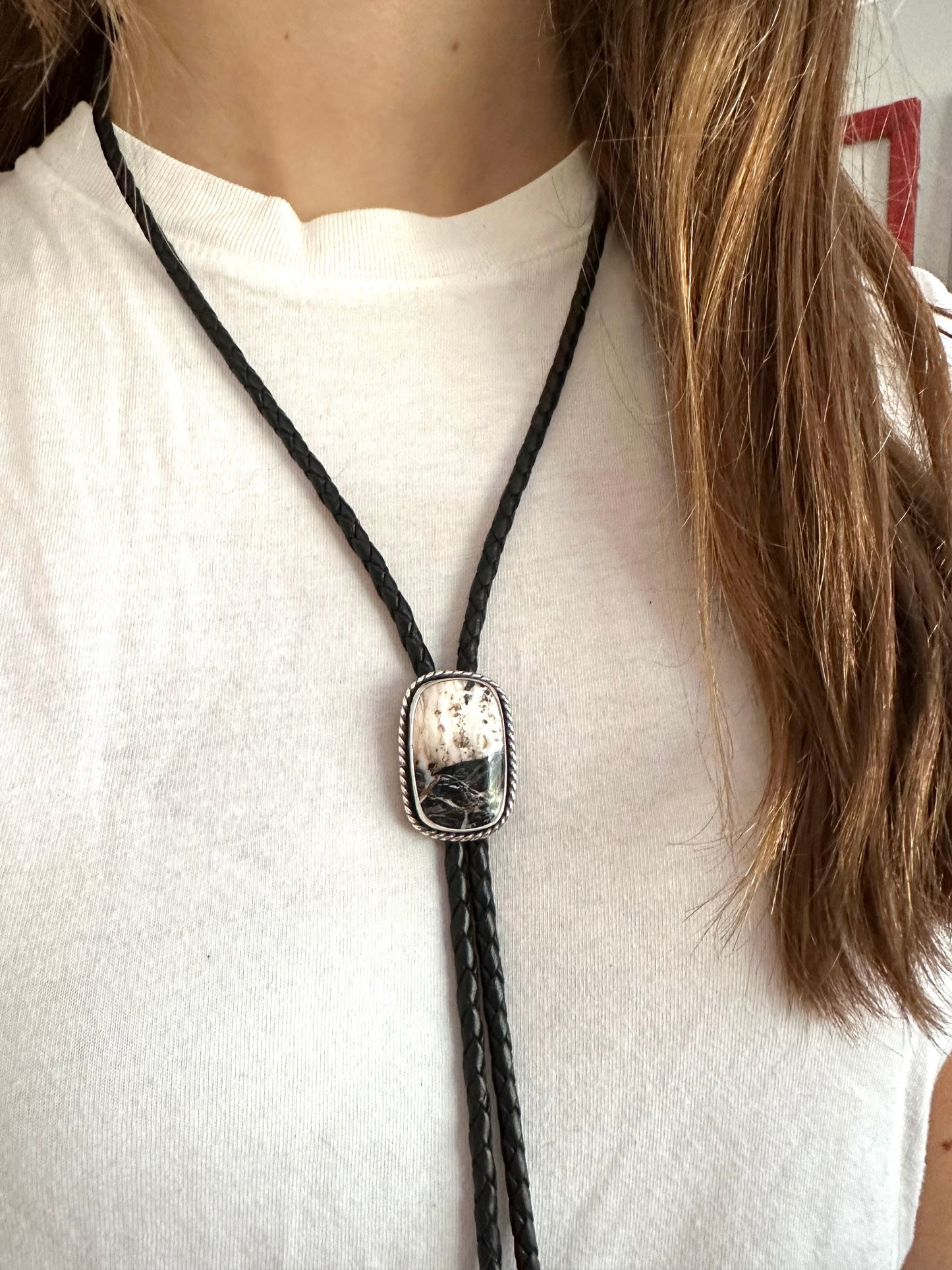 White Buffalo Bolo Tie in Black