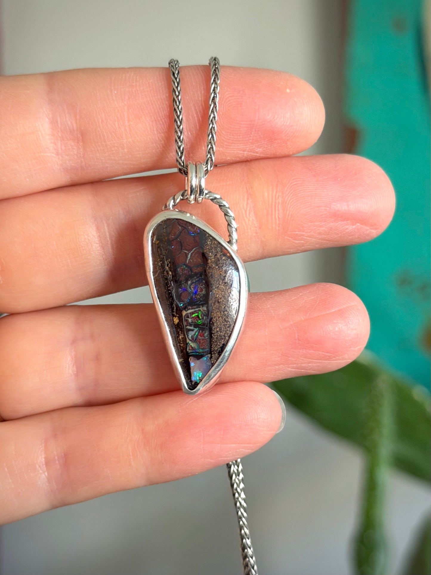 Australian Boulder Opal Pendant with Purple Opalescence
