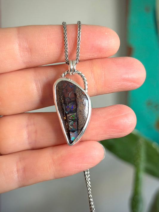 Australian Boulder Opal Pendant with Purple Opalescence