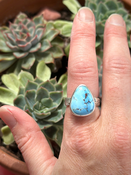Golden Hills Turquoise Swirl Band Ring in size 8-1/2