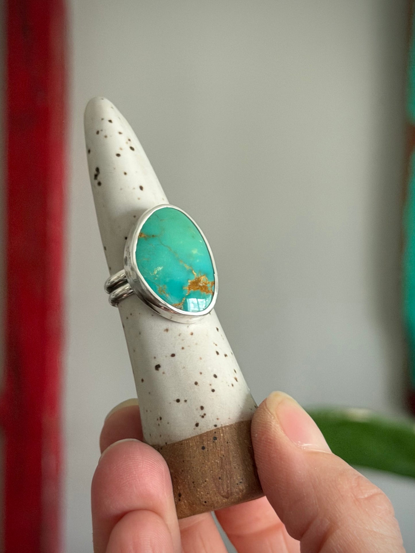 Kingman Gold Turquoise Ring in size 7