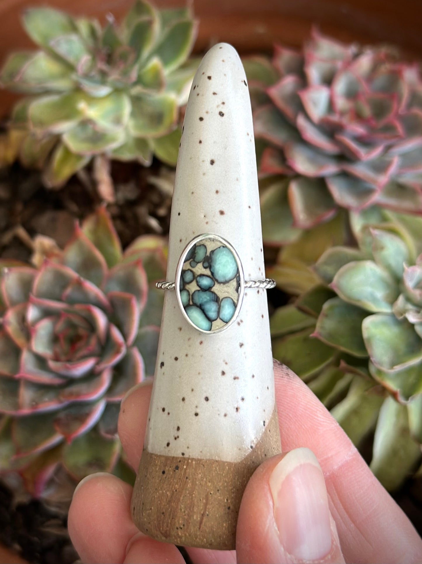 Desert Bloom Variscite Twist Stacker Ring in size 7-1/2