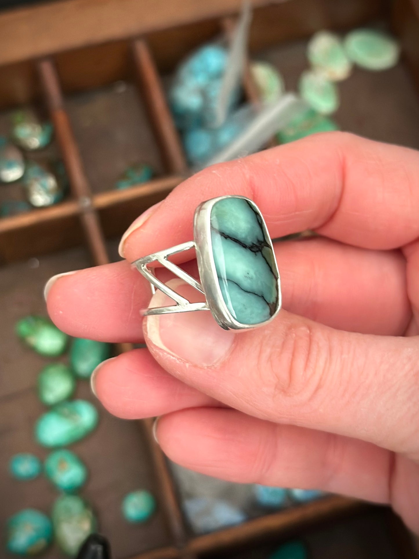 Desert Bloom Variscite High Grade Ring in size 8.75