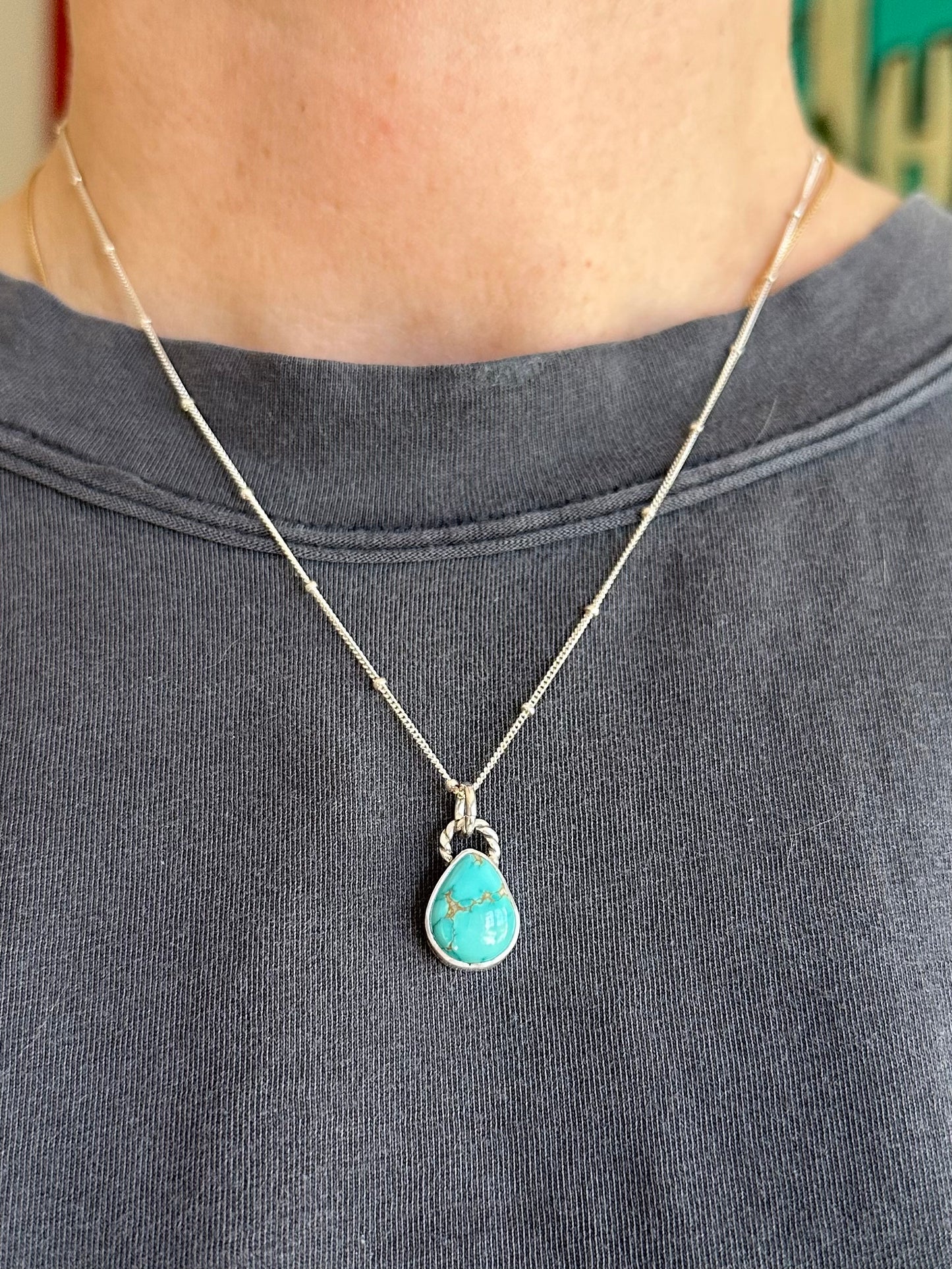 Thunderbird Turquoise Teardrop Pendant Deeper Blue