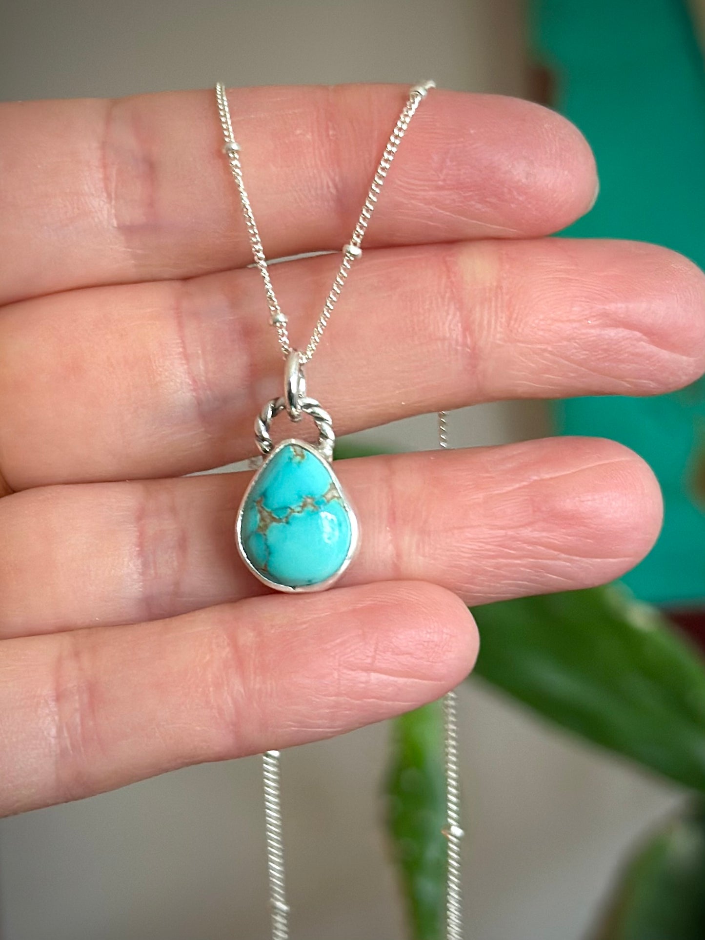 Thunderbird Turquoise Teardrop Pendant Deeper Blue