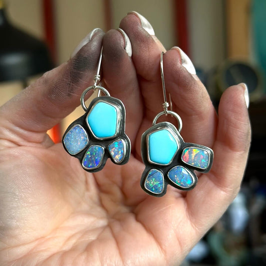 Coober Pedy Opal + Emerald Valley Turquoise Earrings v2