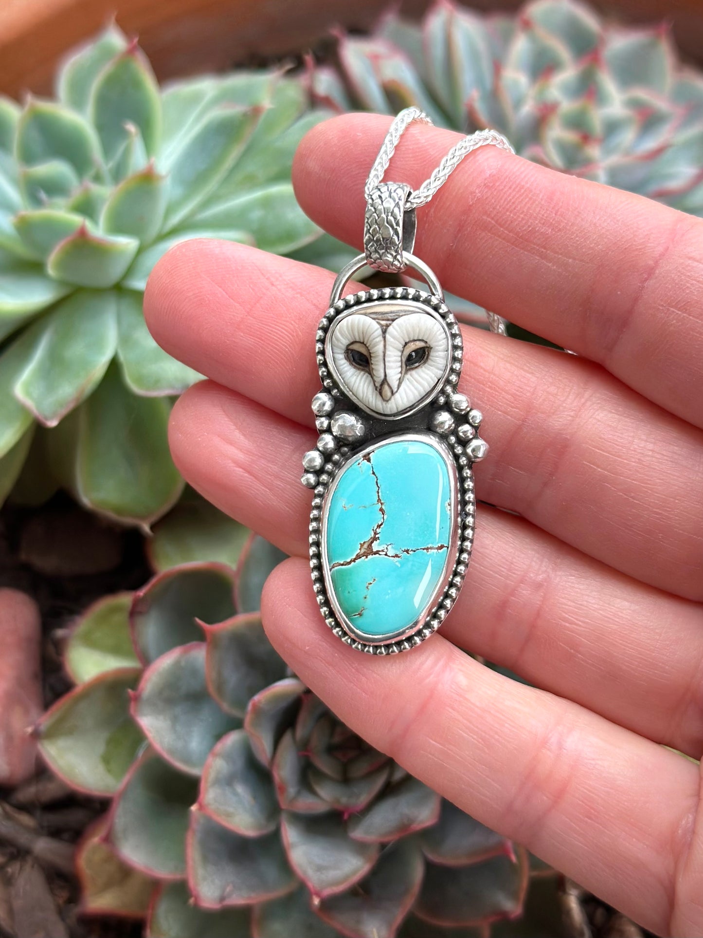 Royston Turquoise + Laura Mears Owl Face Pendant