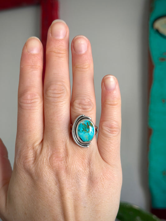 Thunderbird Turquoise Art Deco Ring size 7.5