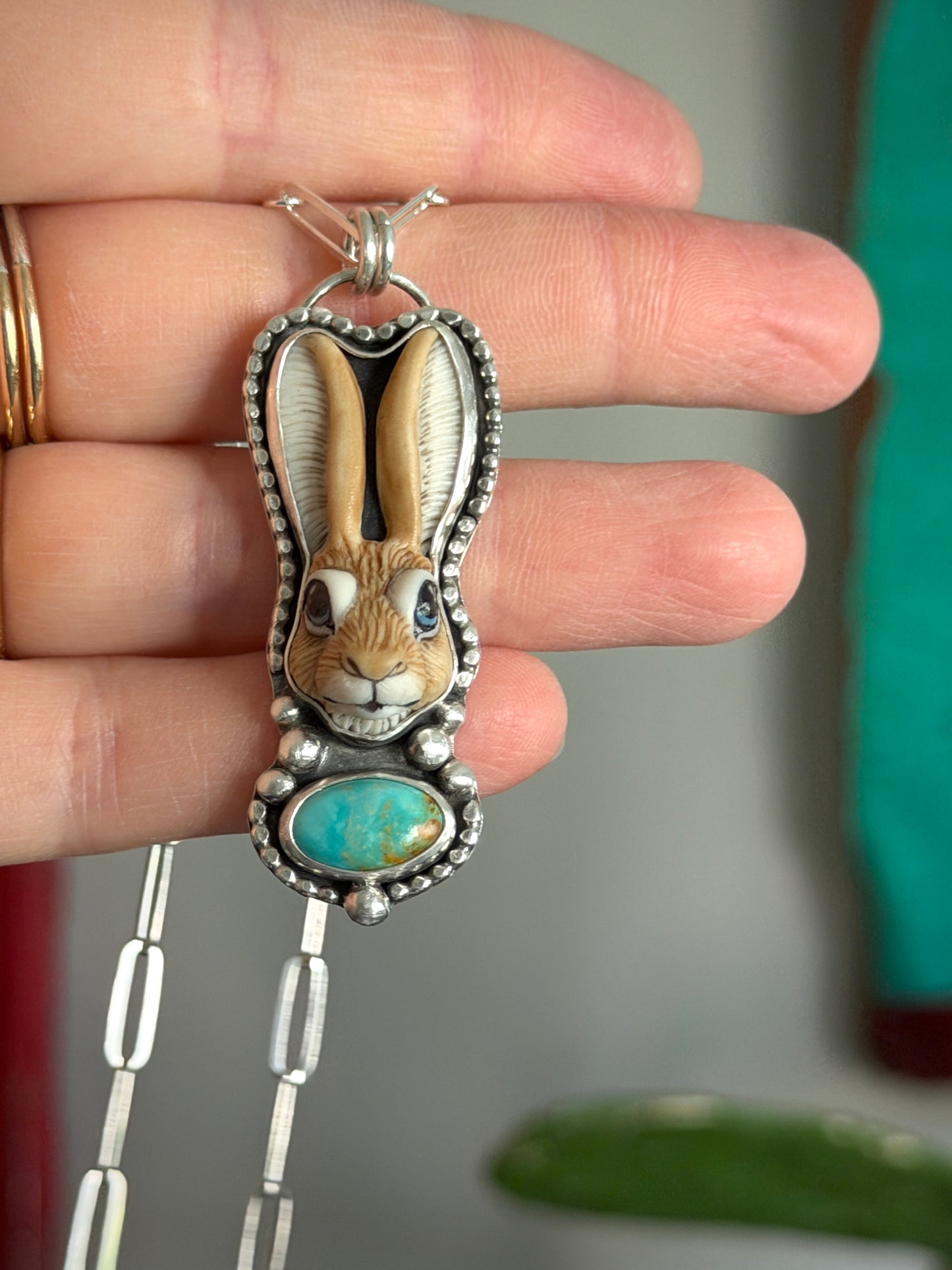 Laura Mears Bunny Pendant with Easter Blue Turquoise + Succulents