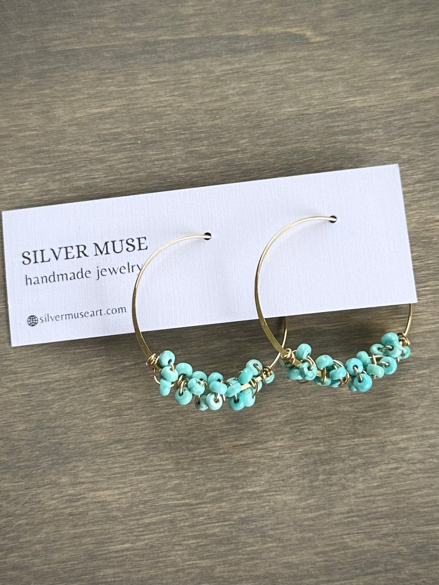 Gold Fill + White Water Turquoise Bead Hoop Earrings