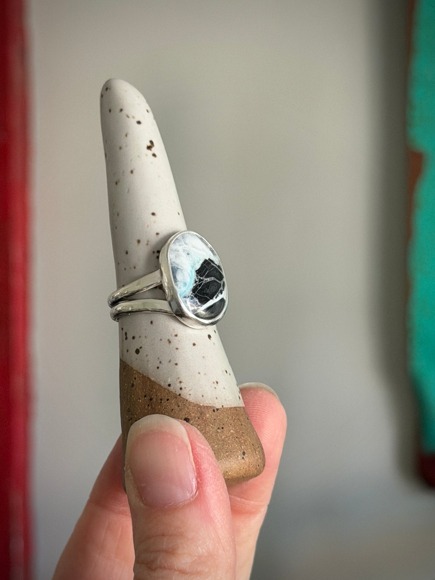 White Buffalo Opalite Ring in size 8.75