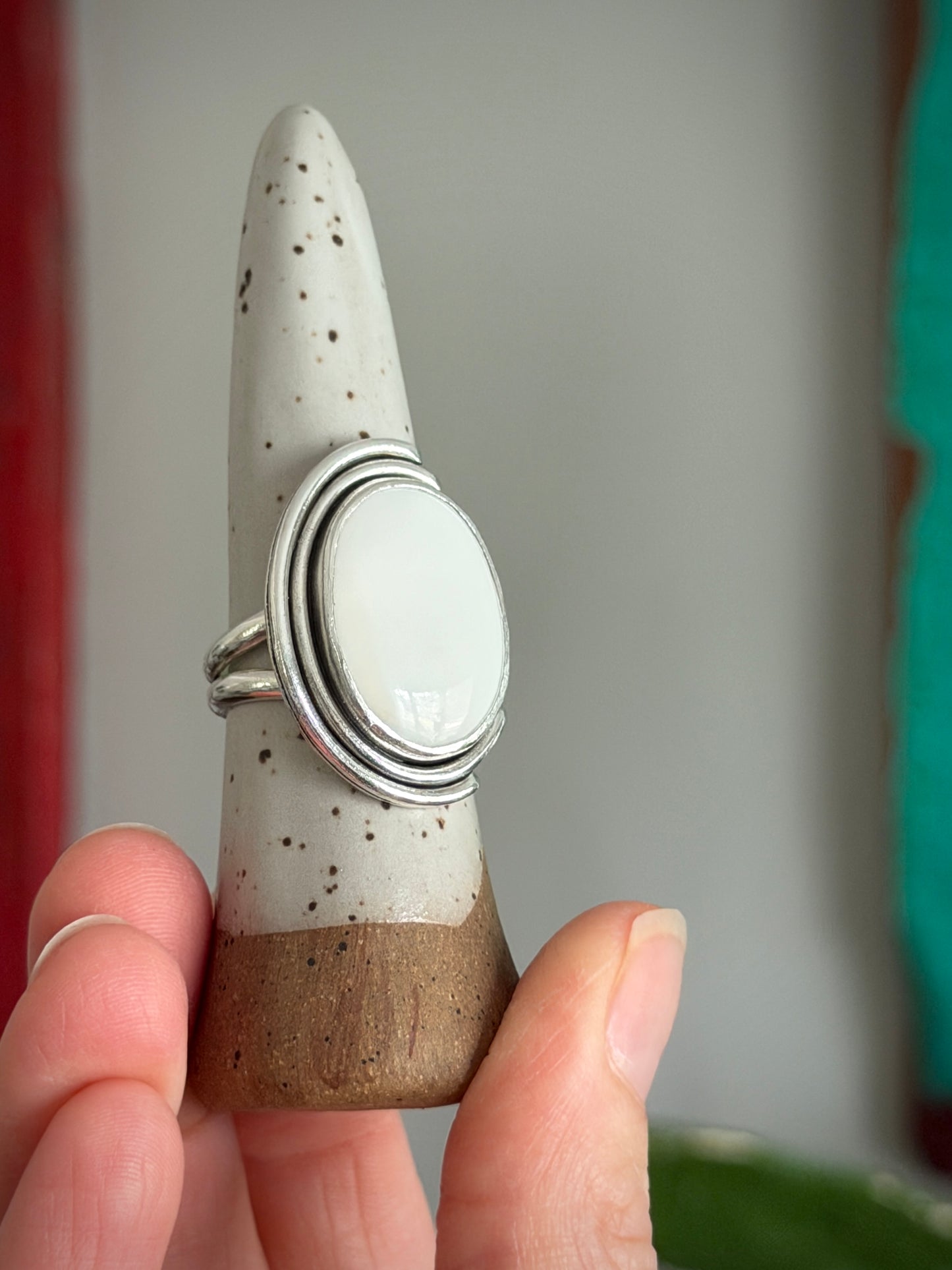 White Buffalo Art Deco Ring size 9.5