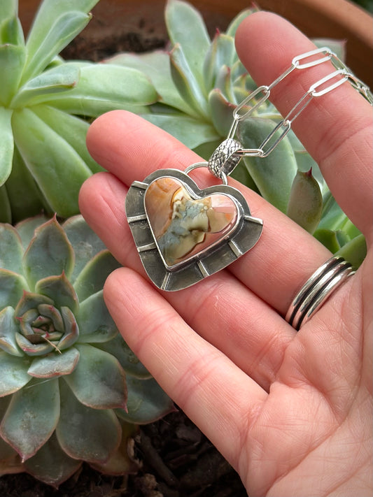 Polychrome Jasper Radiant Heart Pendant in Pink v3