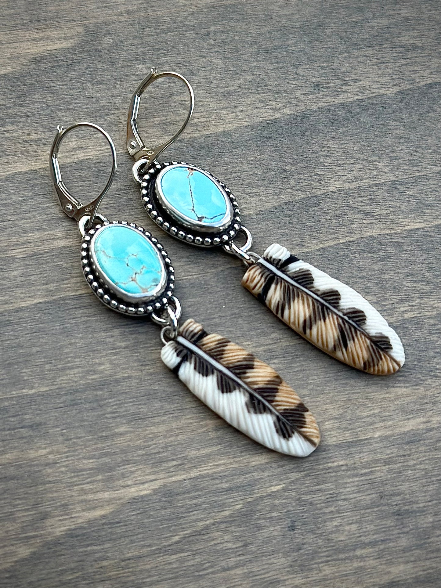 Royston Turquoise + Owl Feather Earrings