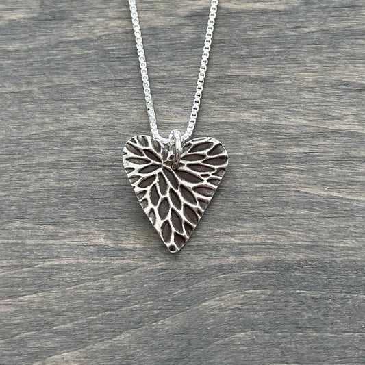 Speckled Heart Necklace in Fine Silver