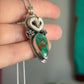 Laura Mears Owl Pendant with Turquoise in Green + Succulents