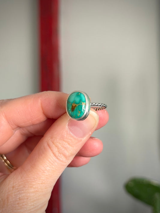 Emerald Valley Turquoise Ring Twist Band in Green size 6.75