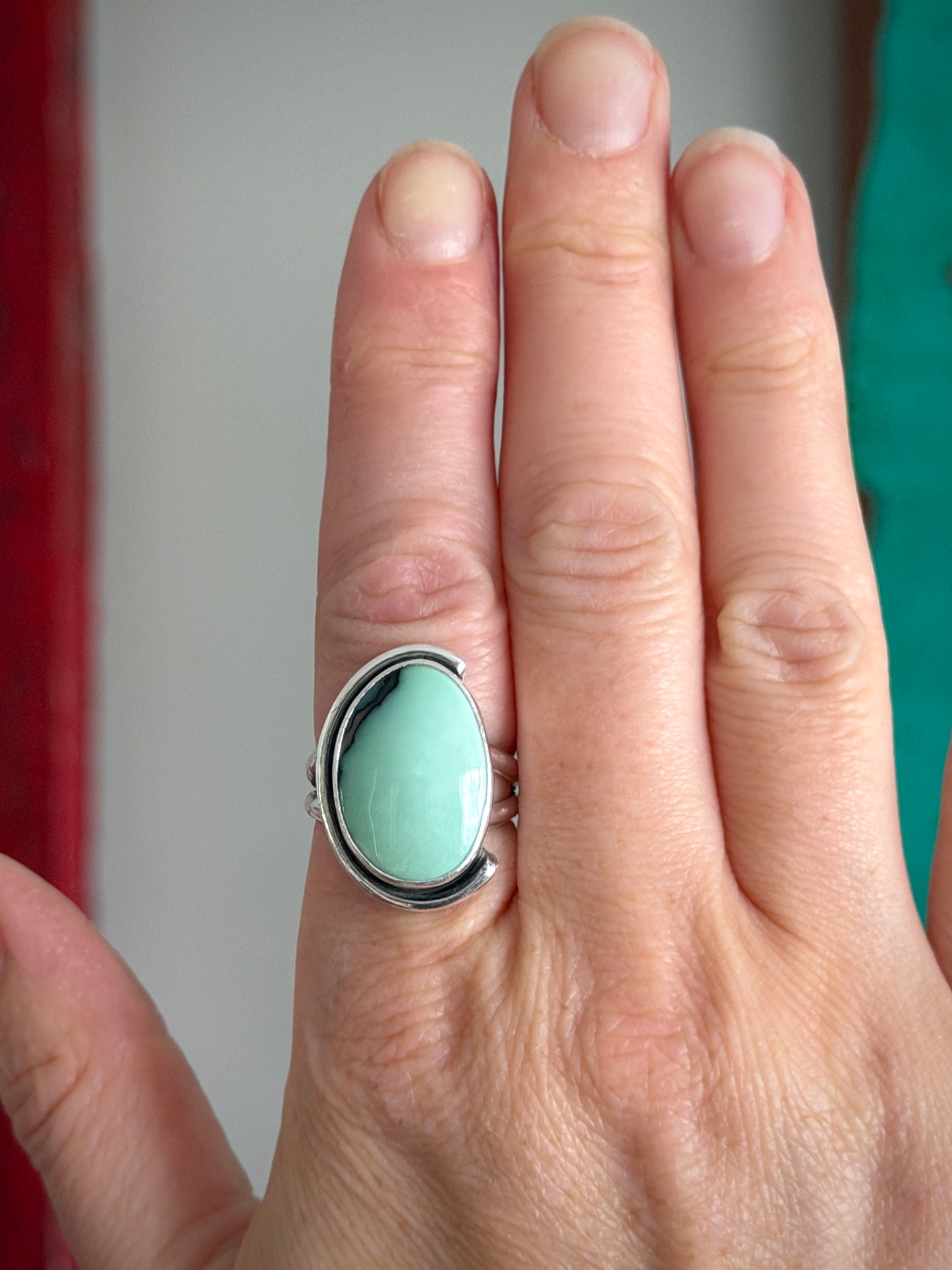 Desert Bloom Variscite Art Deco Ring size 8.25