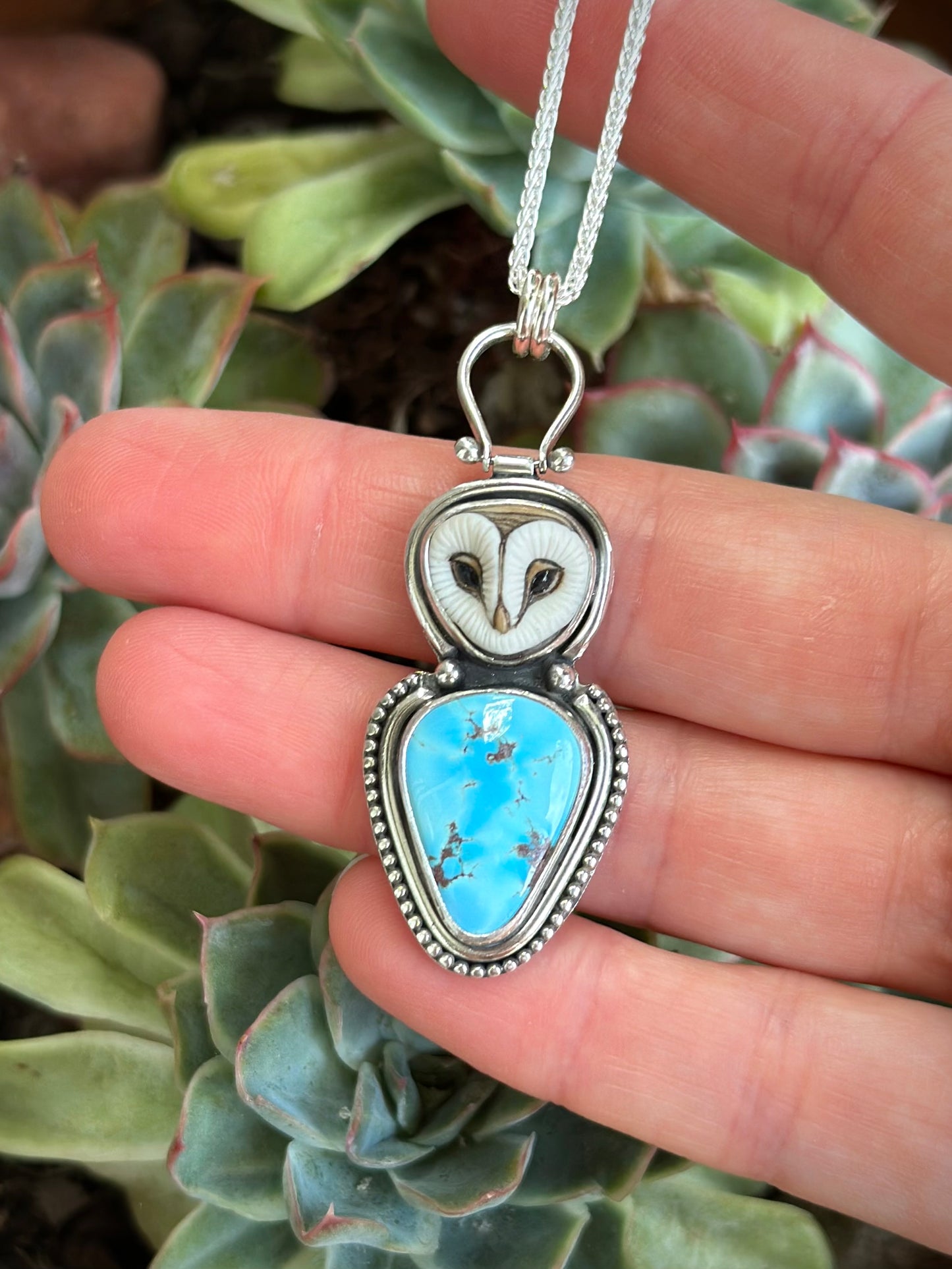 Golden Hills Turquoise + Laura Mears Owl Face Pendant