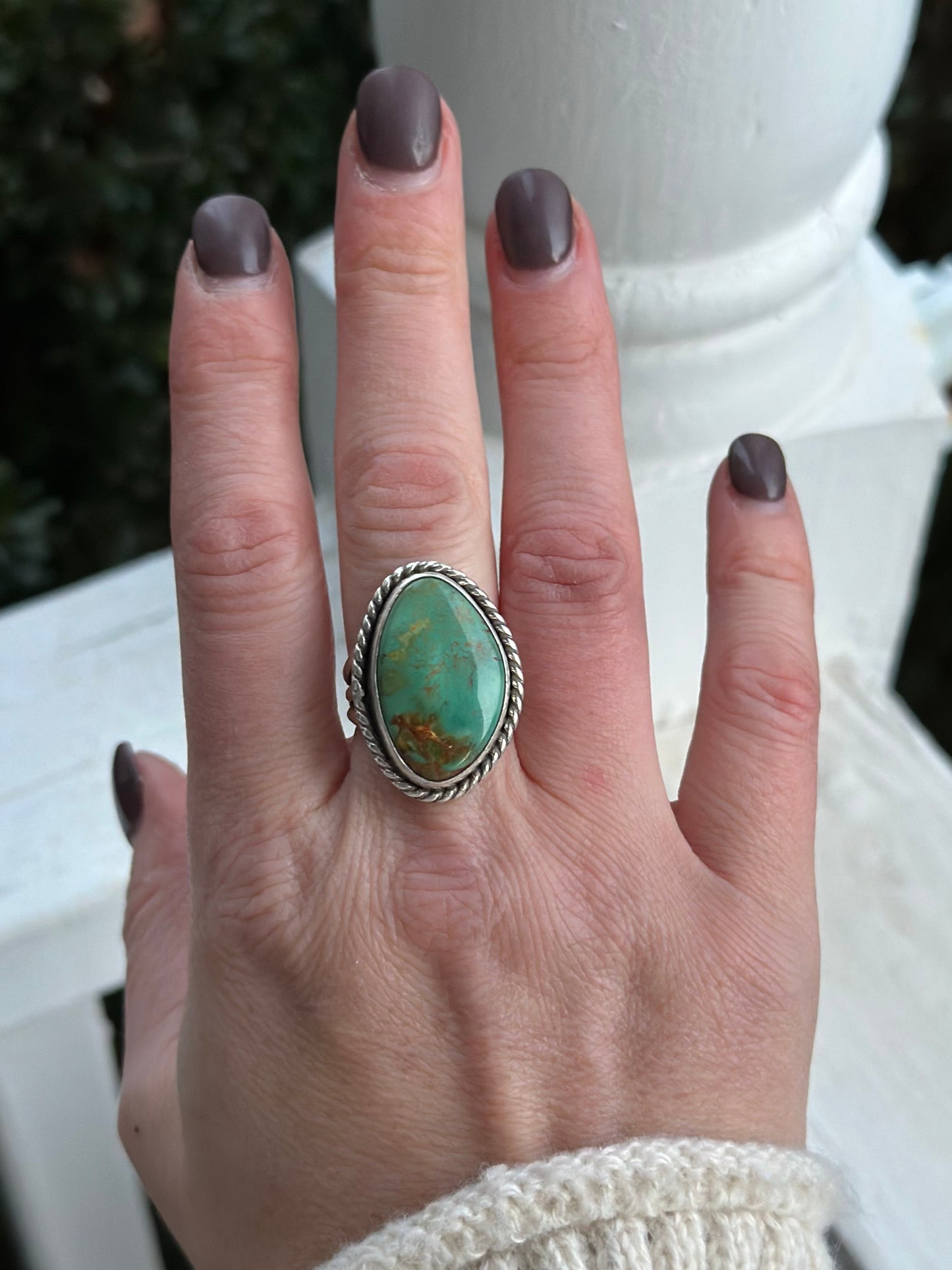 Royston Turquoise Twist Ring in Green size 8.75