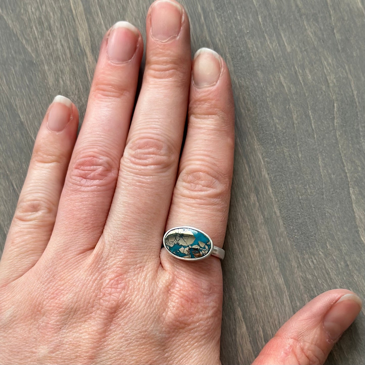 Morenci 2 Turquoise Horizontal Ring size 7.75