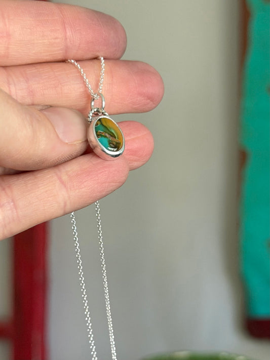 Little Royston Royal Blue Turquoise Necklace in Yellow Ochre + Teal