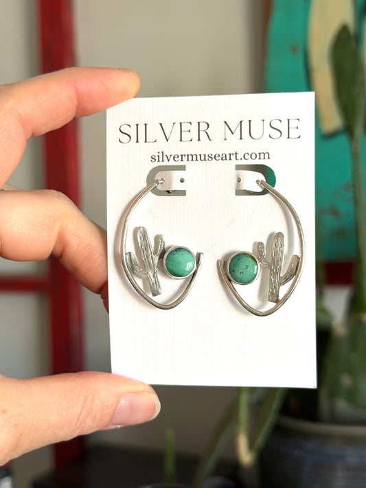 Emerald Valley Turquoise Cactus Hoop Stud Earrings v2