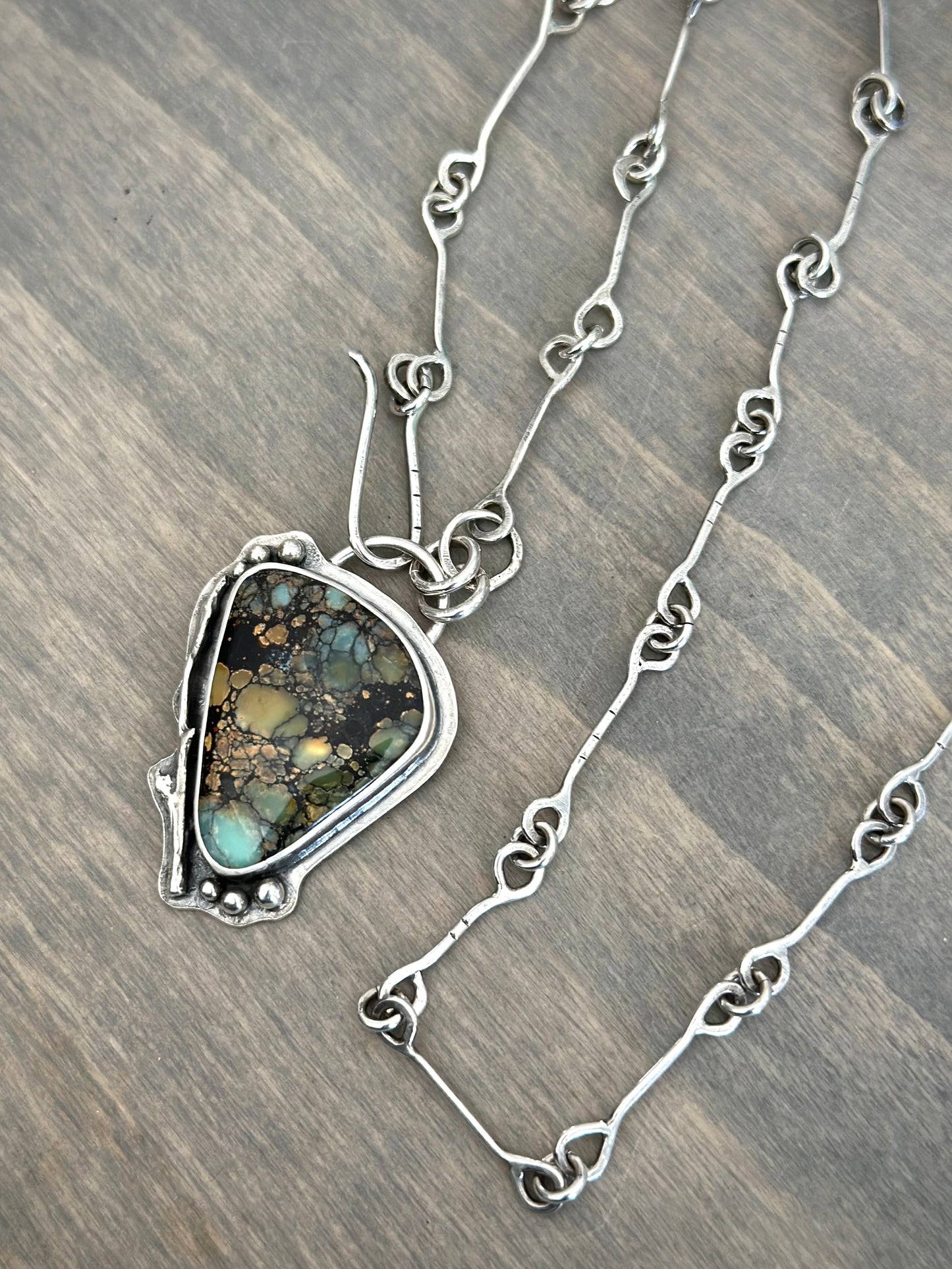High Grade New Lander Variscite Polychrome Pendant with Handmade Chain