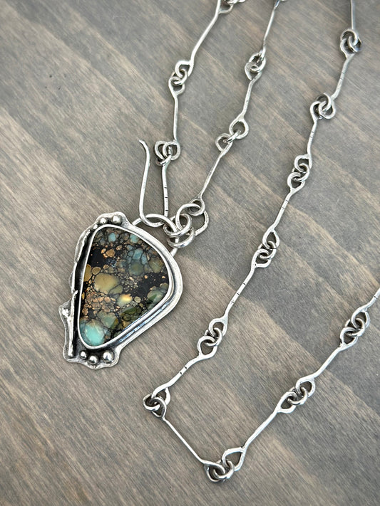 High Grade New Lander Variscite Polychrome Pendant with Handmade Chain
