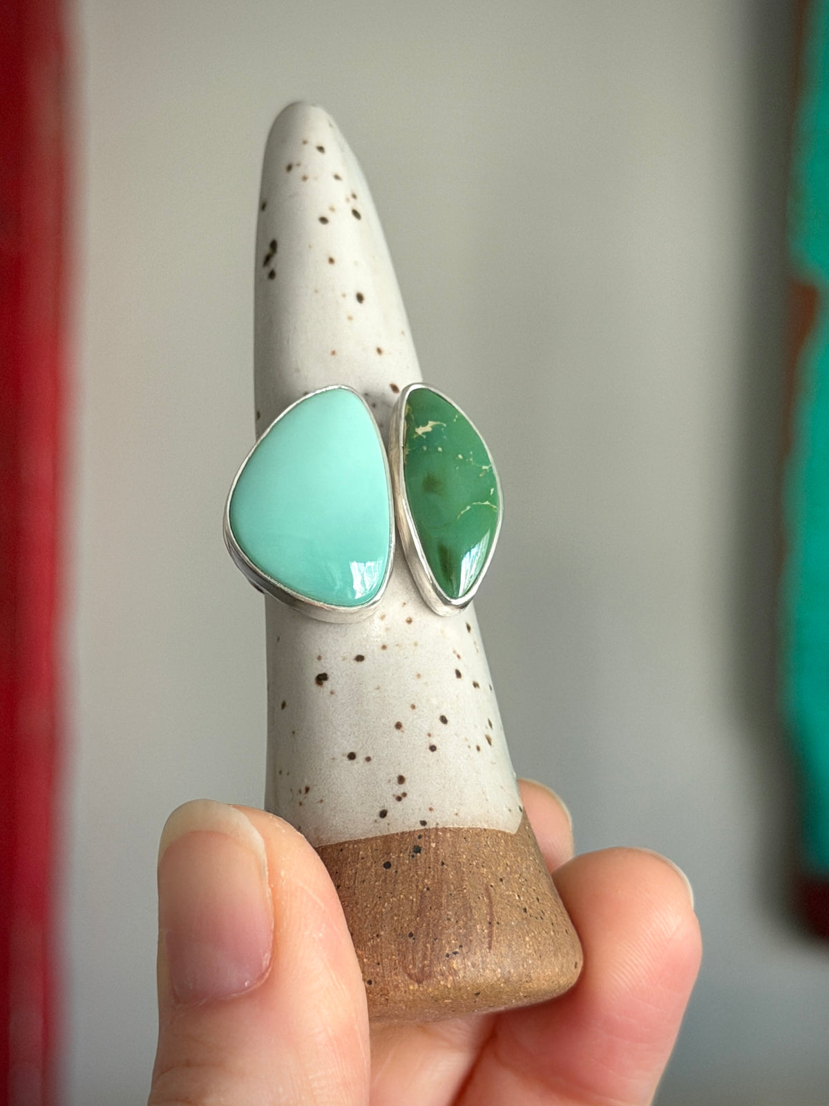 Desert Bloom Variscite + Royston Turquoise Semi Adjustable Ring size 8.25
