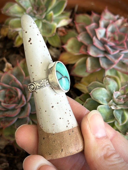 Desert Bloom Variscite Spiral Flower Band Ring in size 7.75