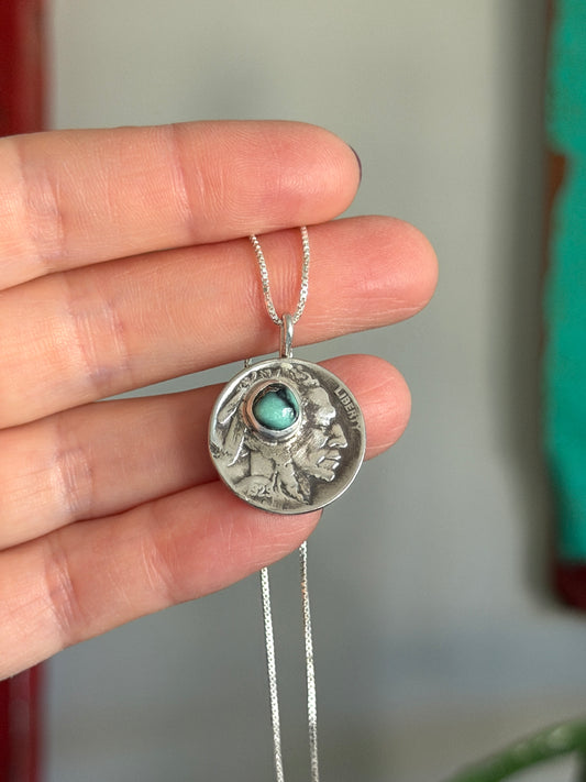 Indian Head Buffalo Nickel Antelope Hill Variscite Necklace 1929