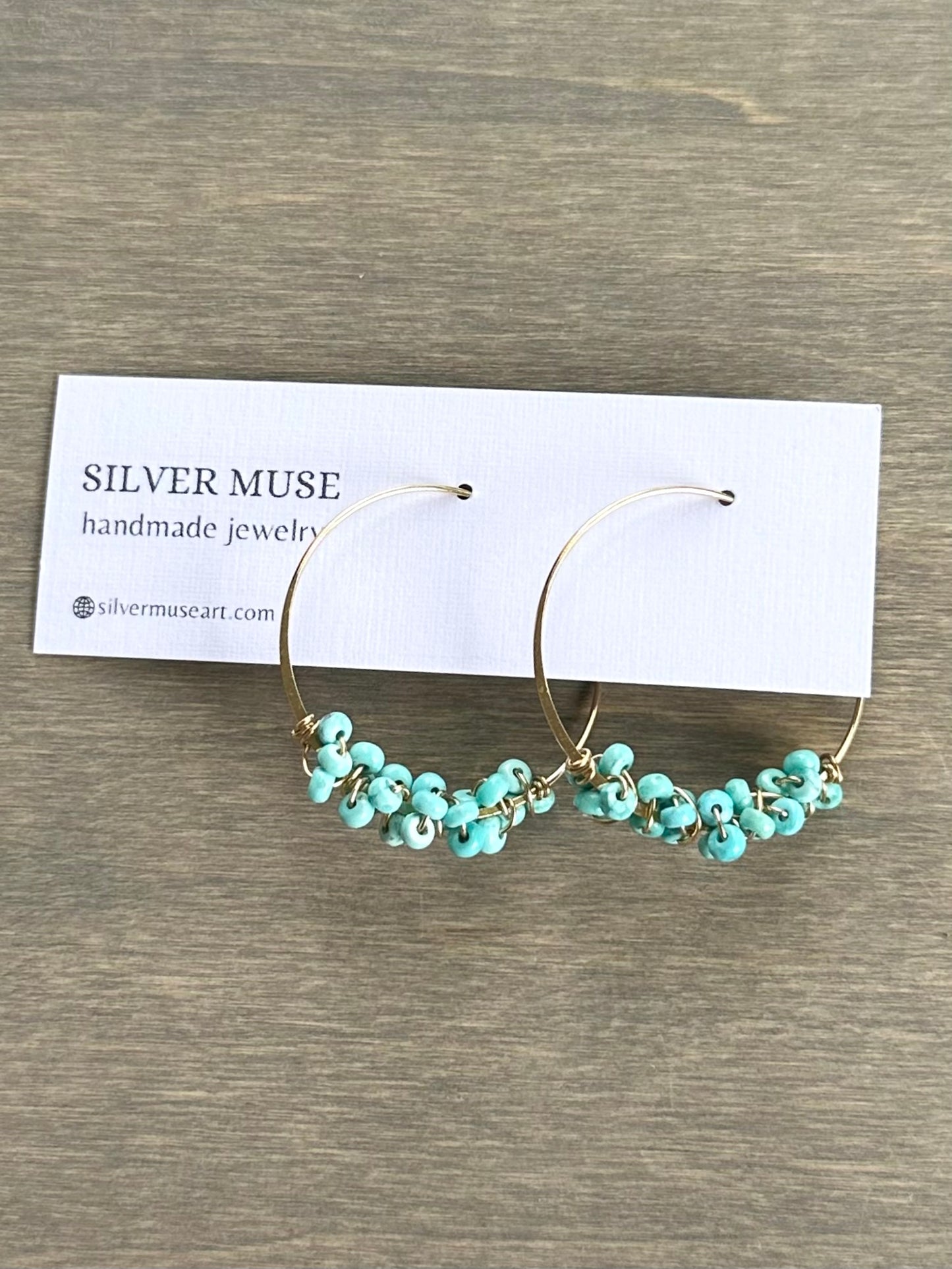 Gold Fill + White Water Turquoise Bead Hoop Earrings